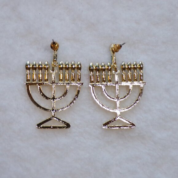 Hanukkah Gold Menorah Multicolor Rhinestone Earrings - Picture 6 of 6